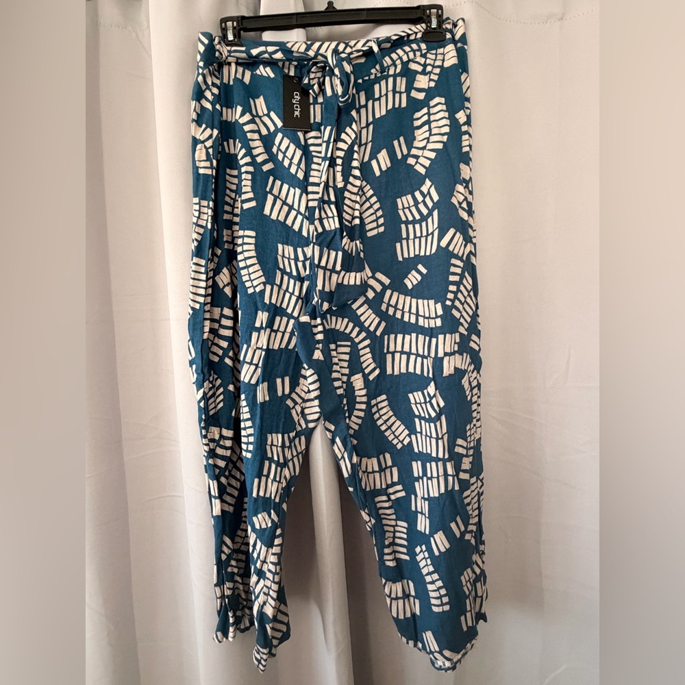 NWT City Chic Teal + Cream Printed Linen Pants - Size M/18